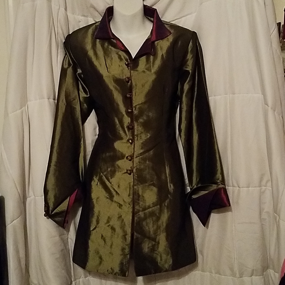 Dragon Silk Emerald and Ruby Silk Tunic Jacket L
